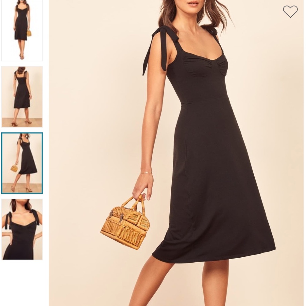 Reformation Black Tie-Shoulder Midi Dress